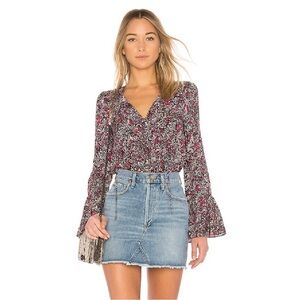 BCBGeneration Ruffle Sleeve Top Black Passion Combo Size Medium Date Night Girly